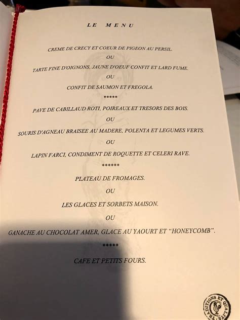 Menu at Le Gavroche restaurant, London