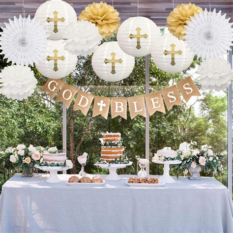 Baptism Party Decorations White And Gold First Holy Communion Decorations For Boys Girls Balloon ...