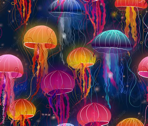 rainbow jellyfish under sea Stock Illustration | Adobe Stock