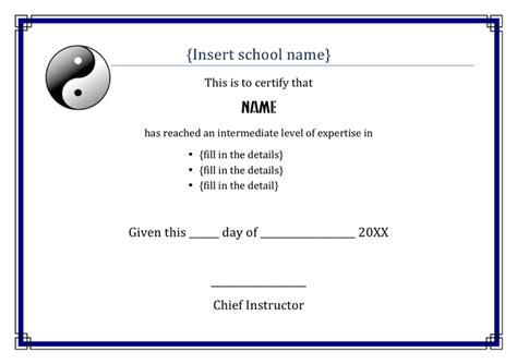 Martial arts award certificate template in Word and Pdf formats