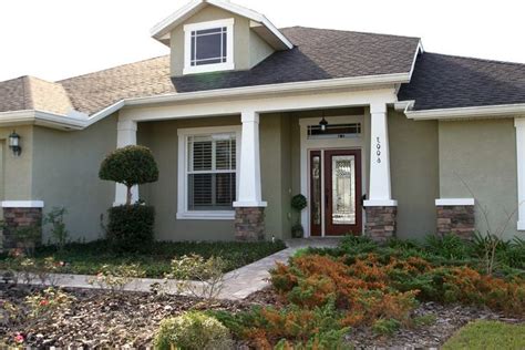 green stucco exterior exterior craftsman with craftsman columns | Exterior paint colors for ...