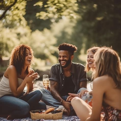 Premium AI Image | a group of young people hanging out in the garden