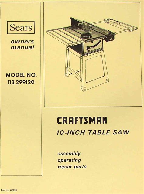 CRAFTSMAN 10" Table Saw 113.299120 Operator & Parts Manual - Ozark Tool Manuals & Books