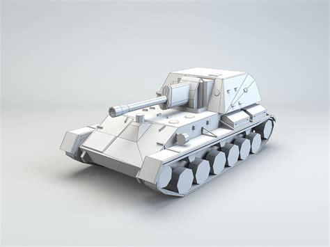 3D model Low Poly SU-76 tank destroyer VR / AR / low-poly | CGTrader