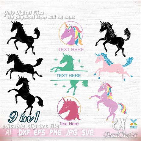 Silhouette unicorn SVG bundle color 9 in 1 logo, icon, nametag and outfit