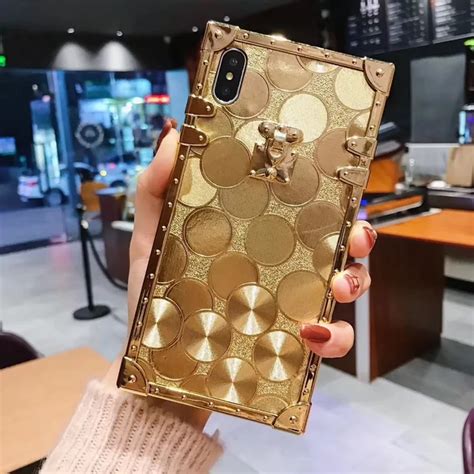 Super Luxury 3D Gold glitter Fashion Square Phone Case For iPhone 7 8 ...