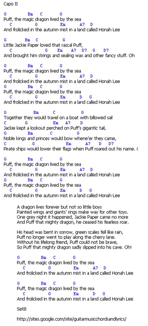 Puff The Magic Dragon Lyrics And Chords - Sheet and Chords Collection