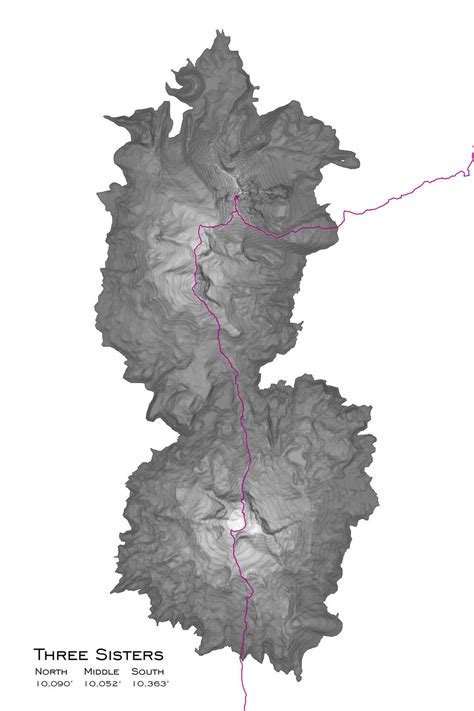 Three Sisters Topographic Map Art Oregon Wilderness Map | Etsy