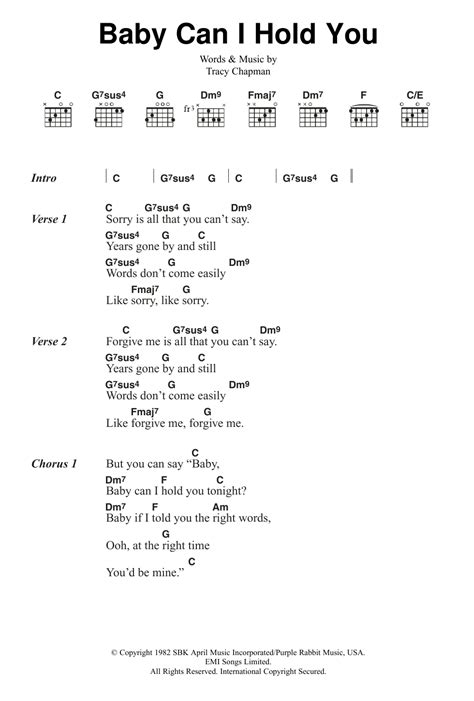 Baby Can I Hold You by Tracy Chapman - Guitar Chords/Lyrics - Guitar Instructor