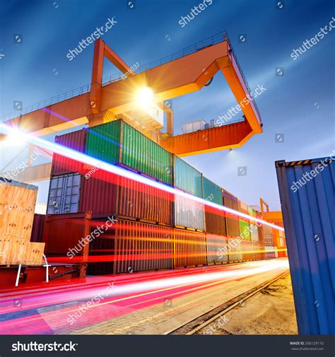 Container Terminal Night Working Bridge Crane Stock Photo (Edit Now ...