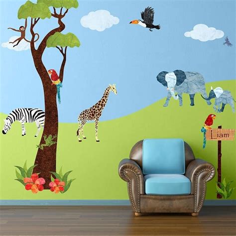 45 large jungle themed fabric wall stickers make a jungle safari mural for your baby nursery or ...