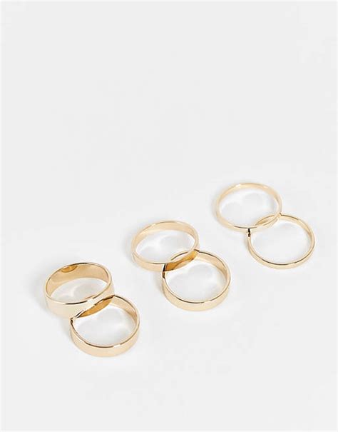 River Island pack of 6 minimal rings in gold tone | ASOS