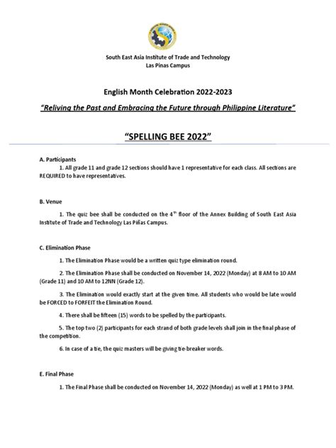 Spelling Bee Guidelines and Mechanics | PDF