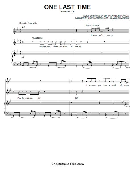 One Last Time Sheet Music from Hamilton | ♪ SHEETMUSIC-FREE.COM Download Sheet Music, Sheet ...