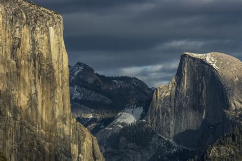 El Capitan and Half Dome in late afternoon winter light, as seen from Turtleback Dome in ...