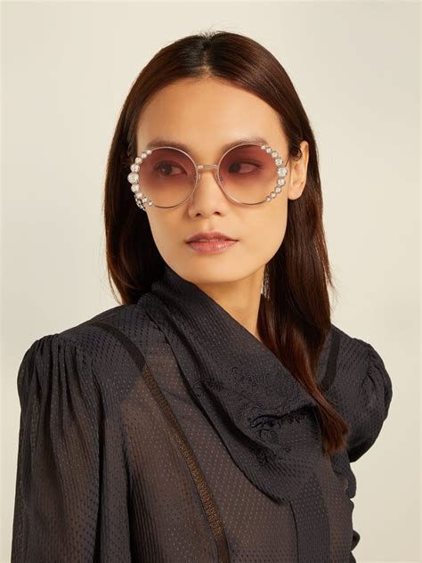 Fendi Crystal Embellished Round-Frame Sunglasses | Sunglasses Trends ...