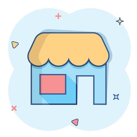 Grocery store icon in comic style. Shop building vector cartoon illustration on white isolated ...