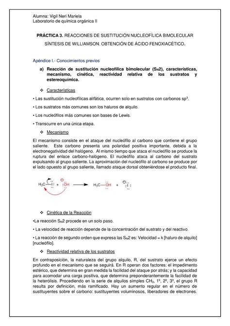 Práctica 3 - Reacción de sustitución nucleofílica bimolecular (SN2), características, mecanismo ...