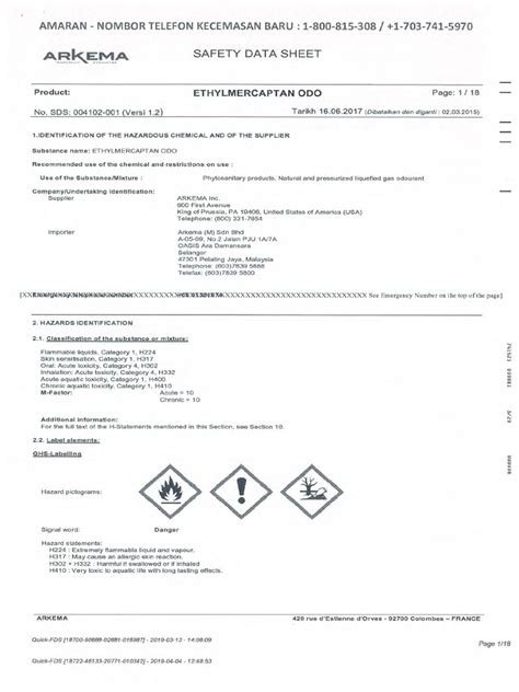 Ethyl Mercaptan MSDS | PDF