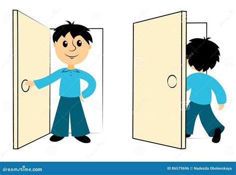 El Muchacho Entra En Una Puerta Ilustración del Vector - Ilustración de casero, persona: 86579696