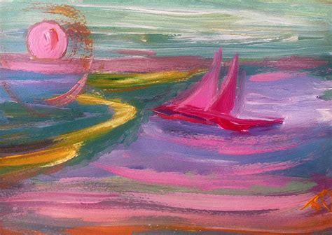 Red sails in the sunset Painting by Judith Desrosiers - Fine Art America