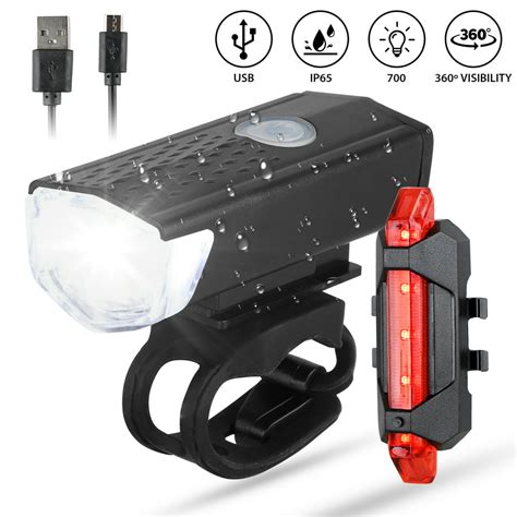 TSV USB Rechargeable Bike Headlight and Taillight Set, Ultra Bright Bike Lights, Waterproof LED ...