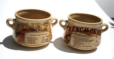 70s Vintage Stoneware Soup Mugs Double Handle Crackle Finish