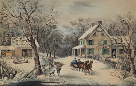 CURRIER & IVES Original Colored Lithograph AMERICAN HOMESTEAD WINTER ...