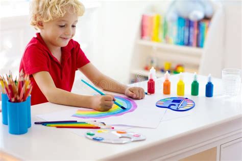 Kids Paint. Child Painting. Little Boy Drawing Stock Image - Image of funny, creativity: 152094695