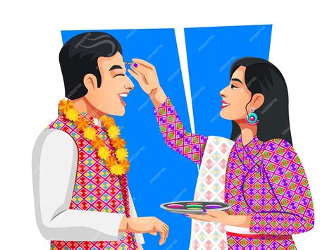 Premium Vector | Nepali woman giving blessings to the brother by ...