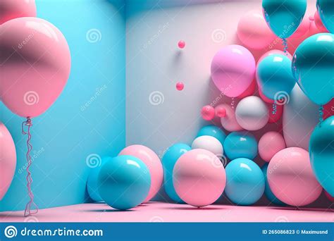 Blue Balloons Floating in Pink Pastel Background Room Studio, Blue ...