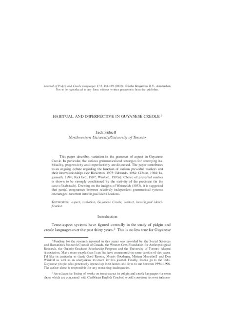 (PDF) Habitual and imperfective in Guyanese Creole | Jack Sidnell ...