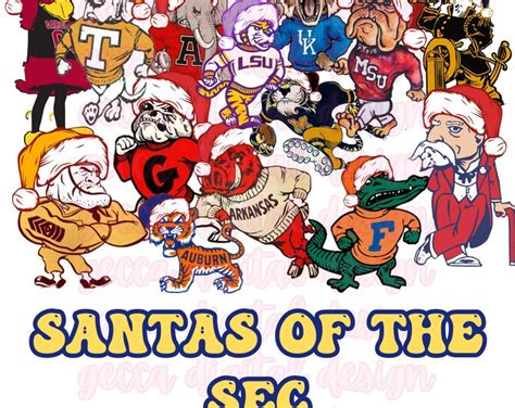 SEC Santa Mascots Png, Sec Mascots, Sec Retro Mascots, Sec Sublimation ...