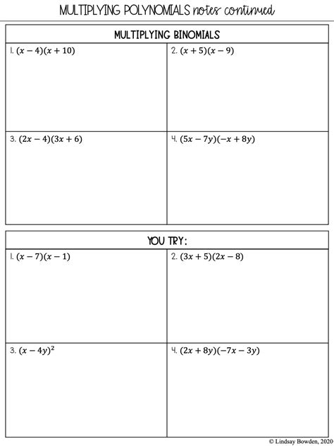 Multiplying Polynomials Notes and Worksheets - Lindsay Bowden