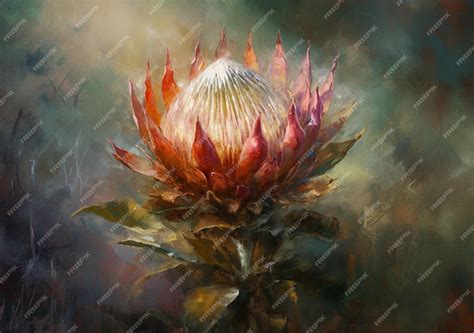 Premium AI Image | A painting of a king protea.