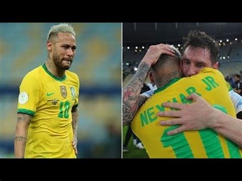 Messi and Neymar Hug after Copa America Final Ends - YouTube