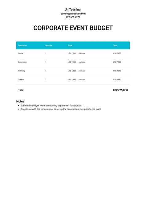 Corporate Event Budget Template