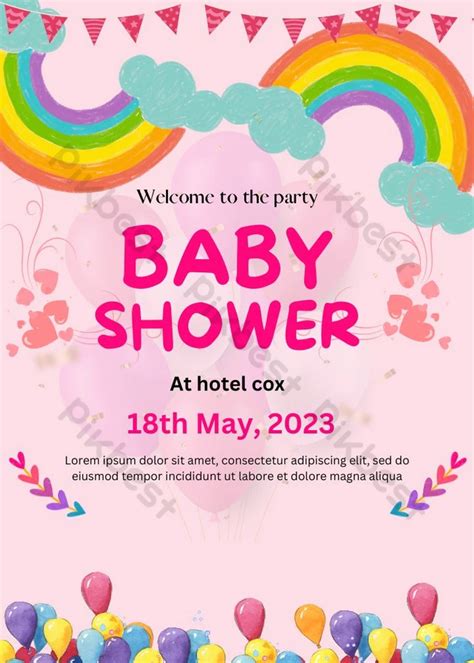 Pink Baby Shower Party Celebration Rainbow INVITATION POSTER 2023 | PSD ...