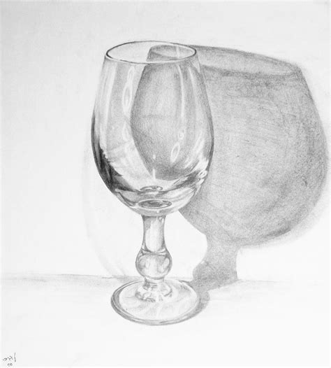 glass, 6B pencil