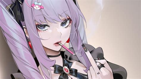 Anime, girl, smoking, purple hair, , , Anime Girl Smoke HD wallpaper | Pxfuel