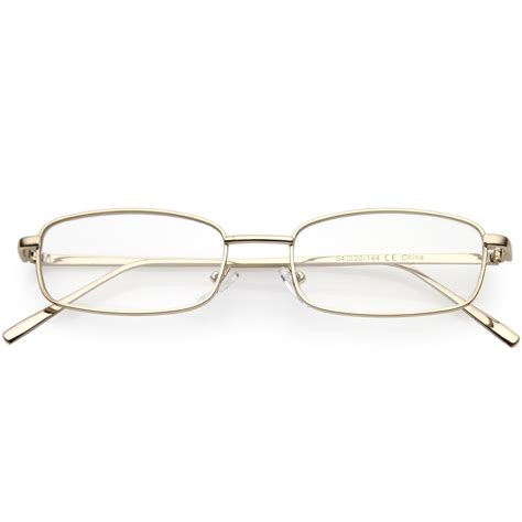 sunglass.la - Classic Metal Rectangle Eyeglasses Slim Arms Clear Lens 52mm (Gold / Clear ...