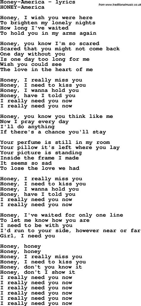 Love Song Lyrics for:Honey-America