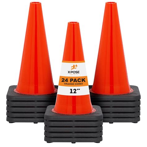 12 Inch Orange Traffic Cones, 24-Pack - Multipurpose PVC Plastic Safety ...