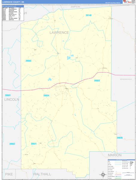 Lawrence County, MS Zip Code Wall Map Basic Style by MarketMAPS - MapSales