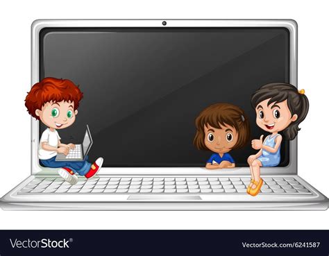 Children and laptop computer vector image on VectorStock | School art activities, Kids computer ...