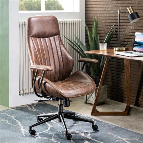 Modern Brown Leather Office Chair Home Office Executive Chair Retro ...