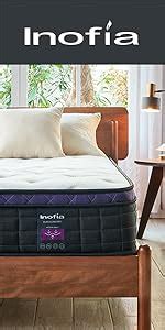 Inofia Sleep 4FT6 Double Mattress, 25cm Hybrid Innerspring Mattress in a Box,9 Zoned Support ...