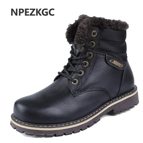 NPEZKGC Handmade Genuine Leather Men Boots Winter New Lace Up Plus ...