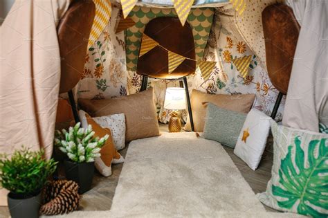 Interior of diy tent at home | People Images ~ Creative Market