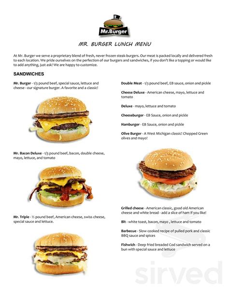 Mr. Burger menu in Grand Rapids, Michigan, USA